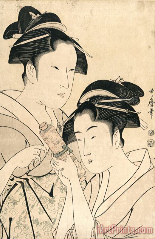 Osen of Kagiya And Ohisa of Takashima painting - Kitagawa Utamaro Osen of Kagiya And Ohisa of Takashima Art Print