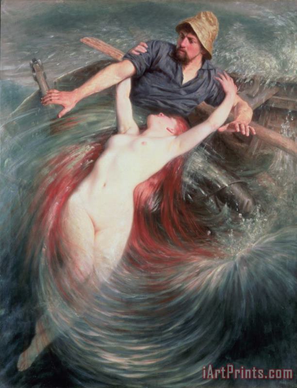 The Fisherman and the Siren painting - Knut Ekvall The Fisherman and the Siren Art Print