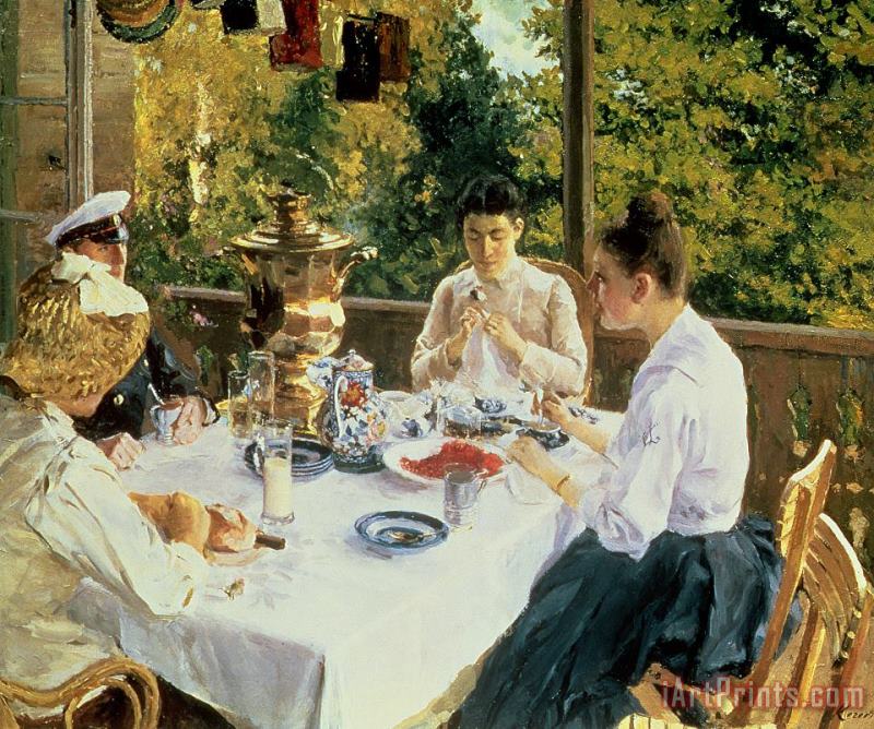 Konstantin Alekseevich Korovin At the Tea-Table Art Print