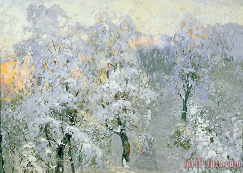 Trees in Wintry Silver painting - Konstantin Ivanovich Gorbatov Trees in Wintry Silver Art Print