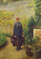 L E Adan Woman with Watering Cans painting