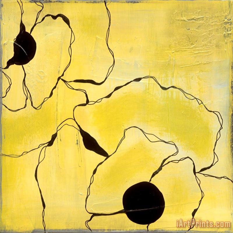 Laura Gunn Poppy Outline on Yellow I Art Painting