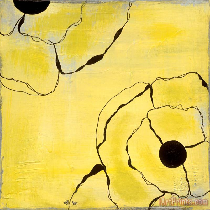 Laura Gunn Poppy Outline on Yellow II Art Painting