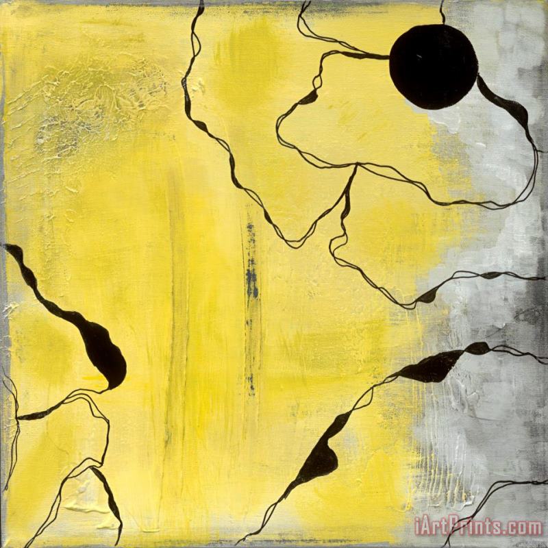 Laura Gunn Poppy Outline on Yellow IV Art Painting