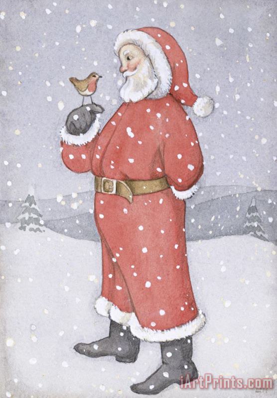 Lavinia Hamer Father Christmas And A Robin Art Print