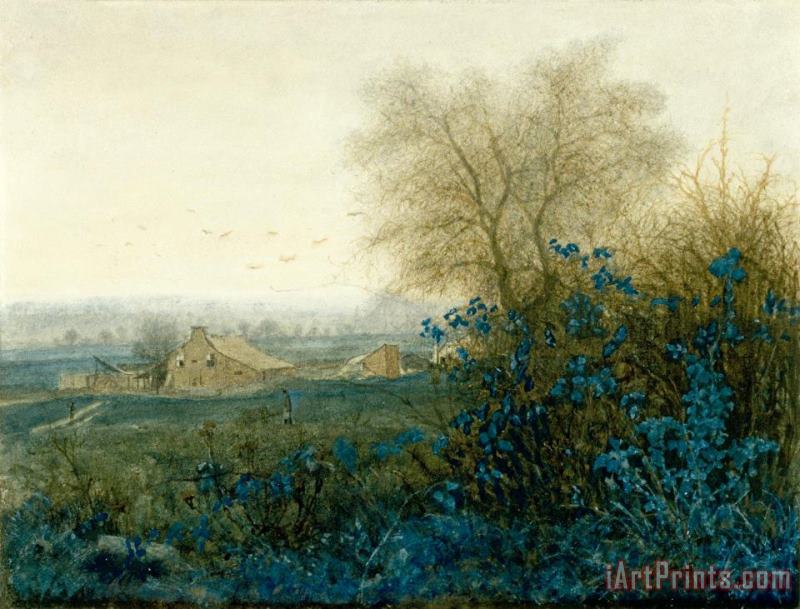 Landscape with a Farmhouse And a Peasant Wheeling a Barrow painting - Leon Bonvin Landscape with a Farmhouse And a Peasant Wheeling a Barrow Art Print