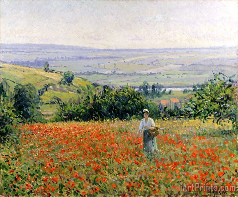 Woman in a Poppy Field painting - Leon Giran Max Woman in a Poppy Field Art Print