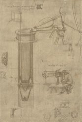 Leonardo da Vinci Bellows Perspectograph With Man Examining Inside From Atlantic Codex painting