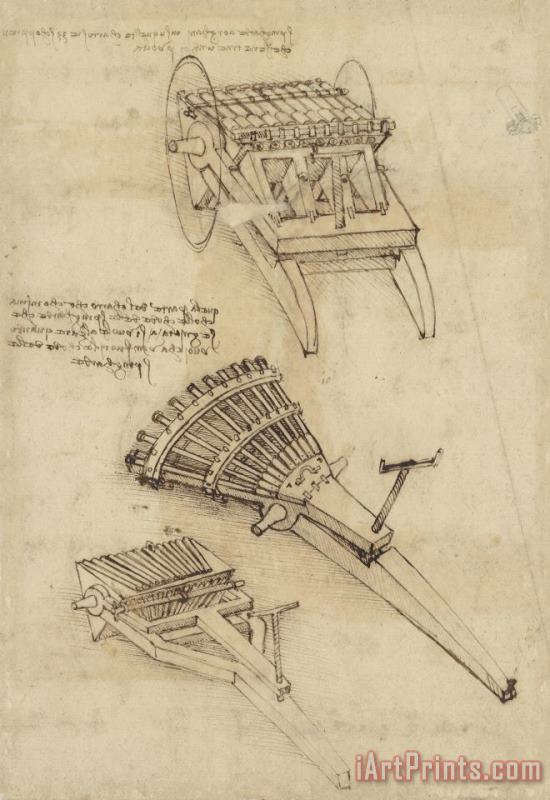 Leonardo da Vinci Cart And Weapons From Atlantic Codex Art Painting