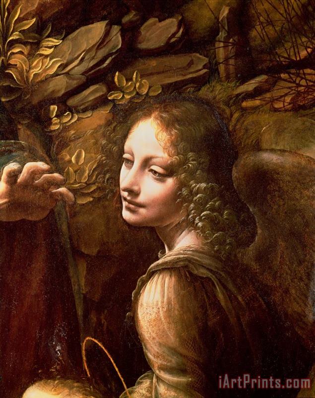 Leonardo Da Vinci Detail of the Angel from The Virgin of the Rocks Art Painting