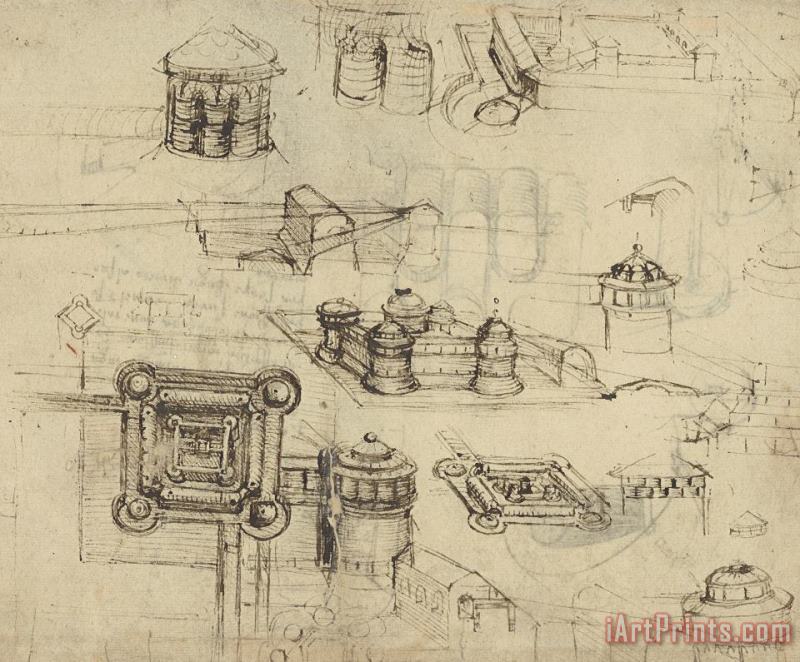 Leonardo da Vinci Fortress From Atlantic Codex Art Painting