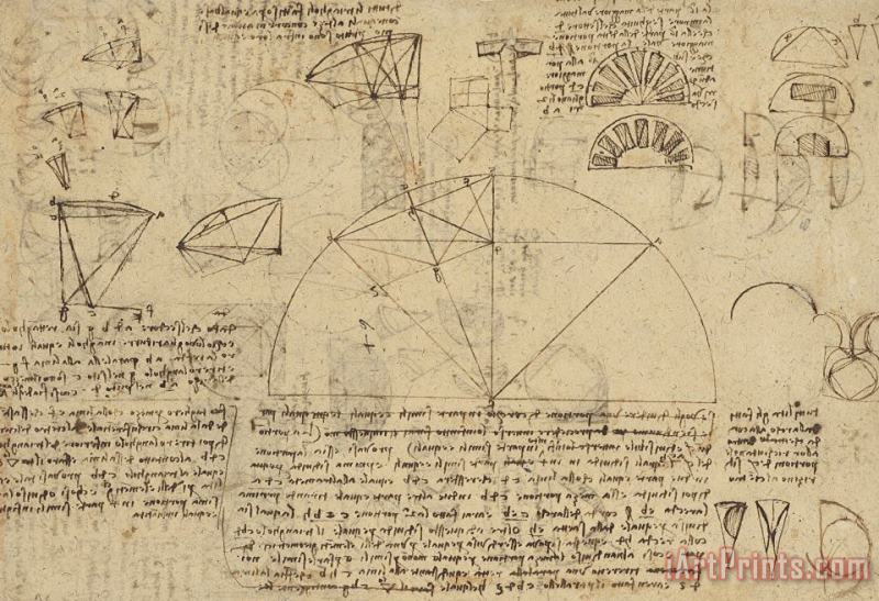 Leonardo da Vinci Geometrical Study About Transformation From Rectilinear To Curved Surfaces And Vice Versa From Atlan Art Print