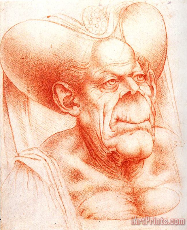 Leonardo da Vinci Grotesque Head Chalk Drawing Art Print