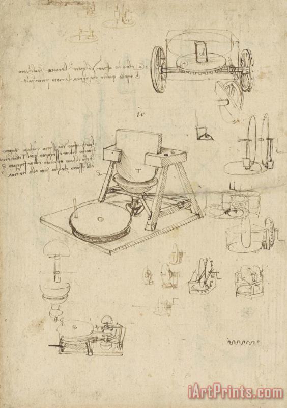 Leonardo da Vinci Polishing Machine Formed By Two Wheeled Carriage From Atlantic Codex Art Print