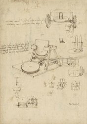 Leonardo da Vinci Polishing Machine Formed By Two Wheeled Carriage From Atlantic Codex painting