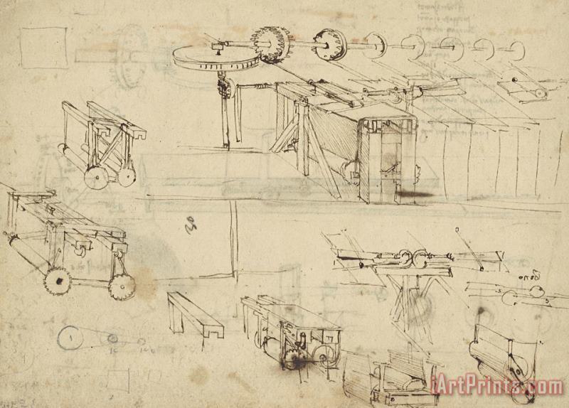 Shearing Machine For Fabrics And Its Components From Atlantic Codex painting - Leonardo da Vinci Shearing Machine For Fabrics And Its Components From Atlantic Codex Art Print