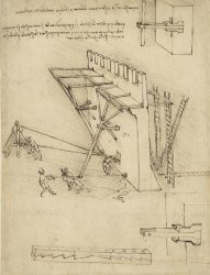 Leonardo da Vinci Siege Machine In Defense Of Fortification With Details Of Machine From Atlantic Codex painting