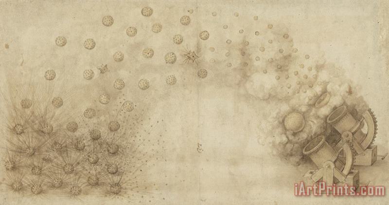 Leonardo da Vinci Study Of Two Mortars For Throwing Explosive Bombs From Atlantic Codex Art Print
