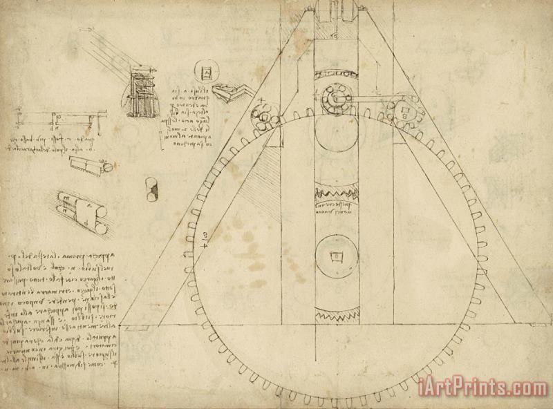 Leonardo da Vinci Teaseling Machine From Atlantic Codex Art Print