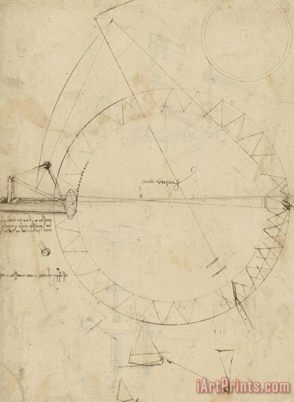 Leonardo da Vinci Wheel Sketch Of Drawing In Folio 956 Art Print