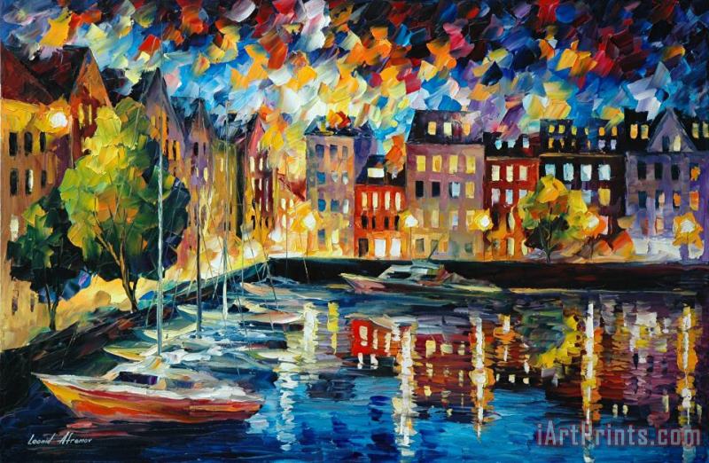 Amsterdam's Harbor painting - Leonid Afremov Amsterdam's Harbor Art Print