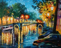 Leonid Afremov Amsterdam's Reflect painting