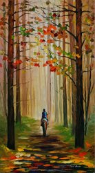 Leonid Afremov Autumn Stroll On A Horse painting