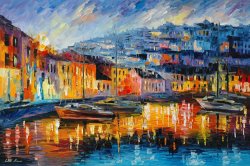 Leonid Afremov Blue Harbor painting