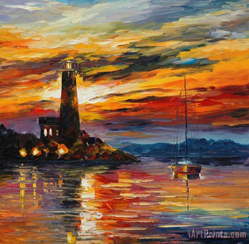 Leonid Afremov By The Lighthouse Art Print