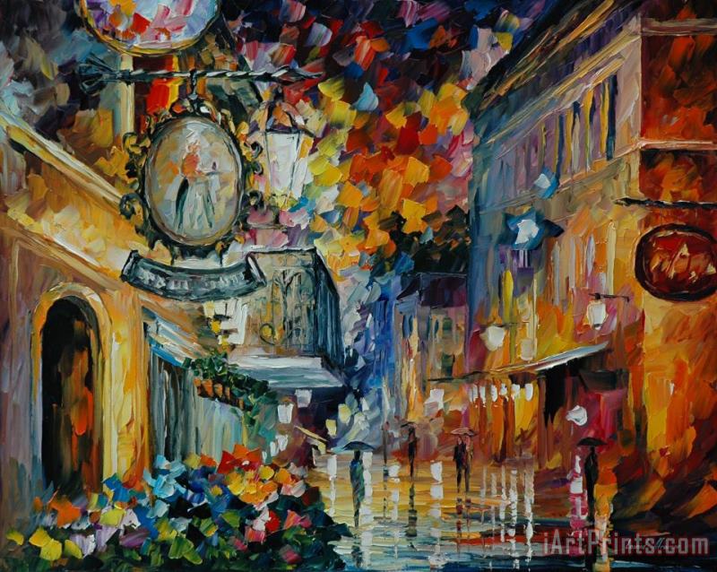 Cafe In The Old City painting - Leonid Afremov Cafe In The Old City Art Print
