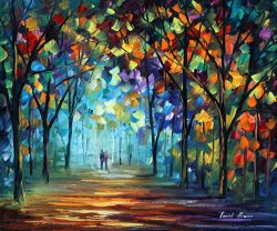 Leonid Afremov Couple in the fog painting