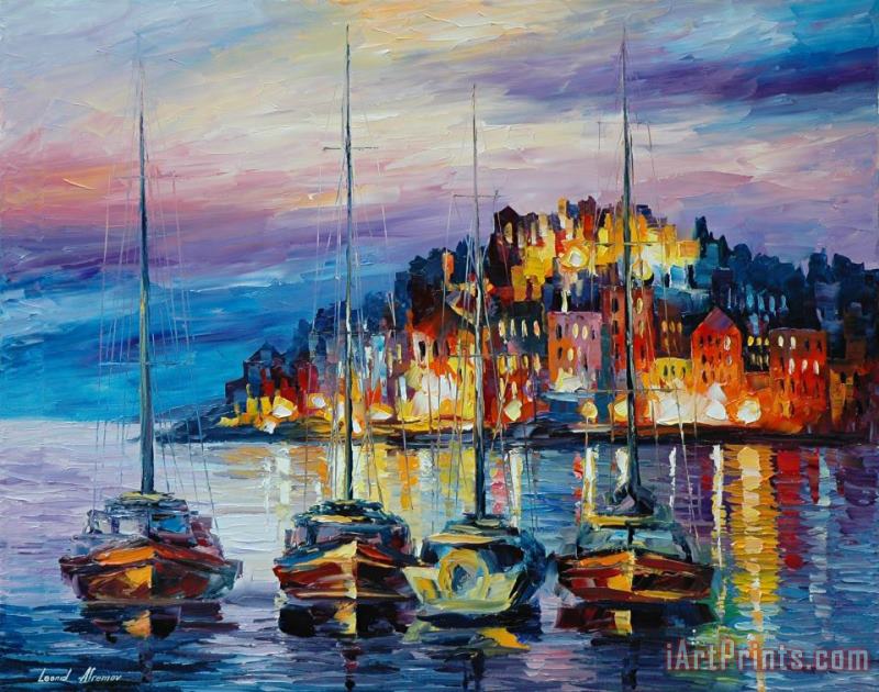 Evening Harbor painting - Leonid Afremov Evening Harbor Art Print