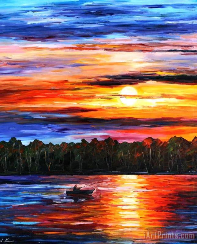 Fishing by The Sunset painting - Leonid Afremov Fishing by The Sunset Art Print