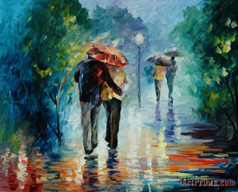 Leonid Afremov Lets Go Where Its Warm And Dry Art Print