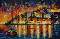 Leonid Afremov Night Harbor painting