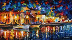 Leonid Afremov Night Riverfront painting