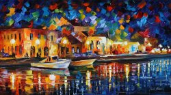 Leonid Afremov Night Riverfront painting