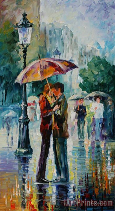 Leonid Afremov Rainy Kiss Art Print