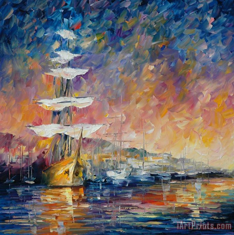 Leonid Afremov Sailboats In Sunrise Art Painting
