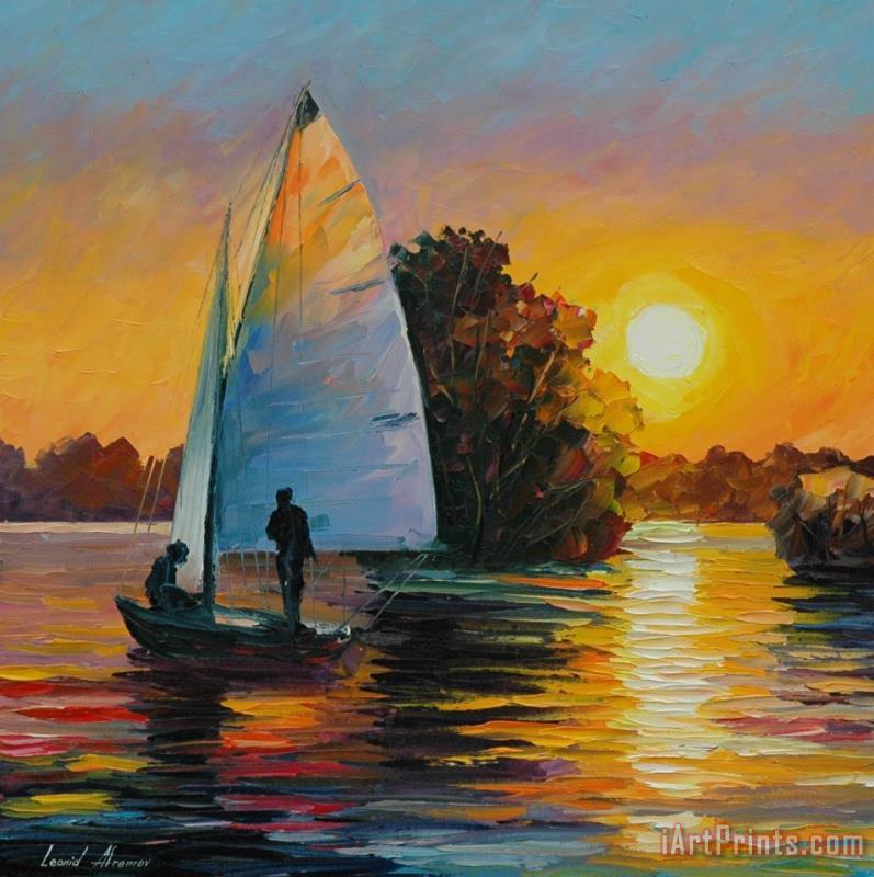 Leonid Afremov Sunset By The Lake Art Painting