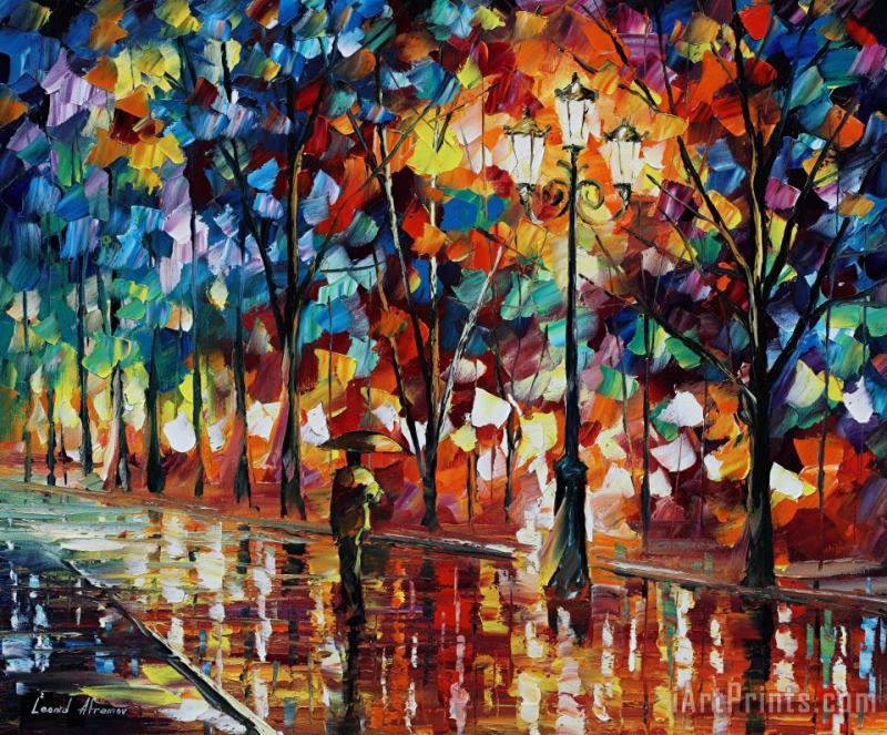 The alone umbrella man painting - Leonid Afremov The alone umbrella man Art Print