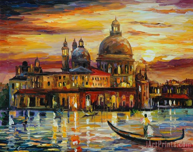 The Golden Skies Of Venice painting - Leonid Afremov The Golden Skies Of Venice Art Print