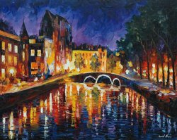 Leonid Afremov Thoughtful Amsterdam painting
