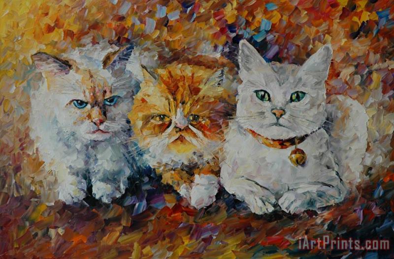 Leonid Afremov Three Cats Art Painting