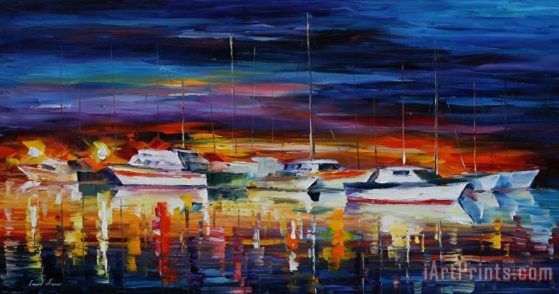 Leonid Afremov Yacht Club At Night Art Print