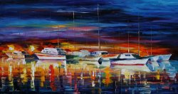 Leonid Afremov Yacht Club At Night painting