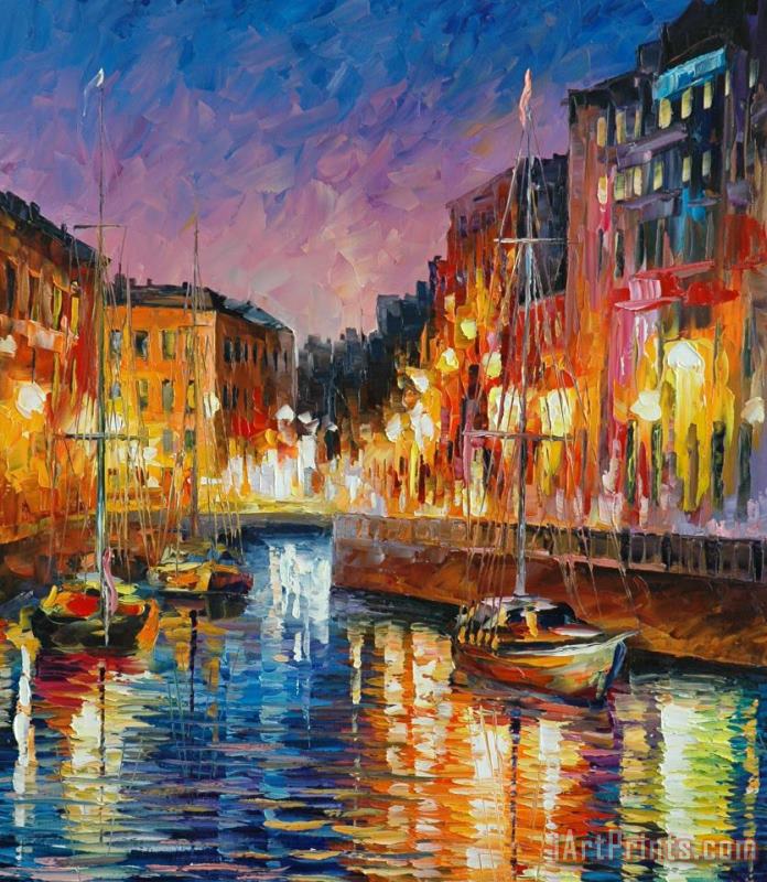 Yacht In Canal painting - Leonid Afremov Yacht In Canal Art Print