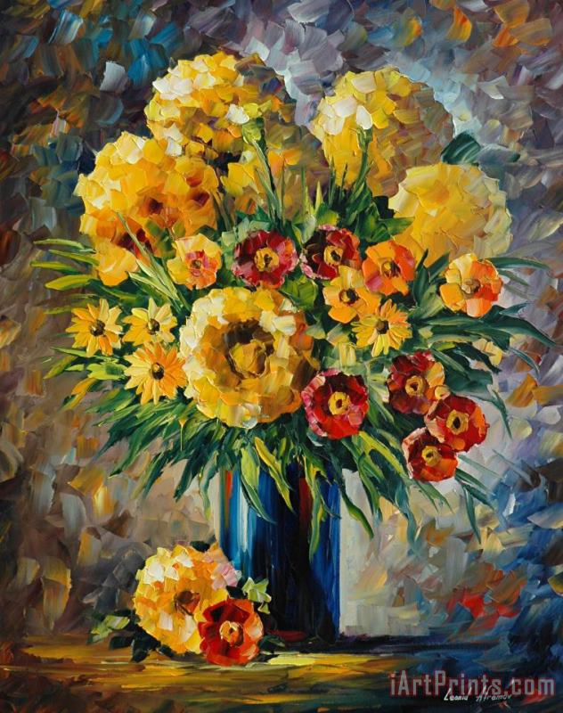 Leonid Afremov Yellow And Red Flowers Art Print