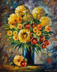 Leonid Afremov Yellow And Red Flowers painting