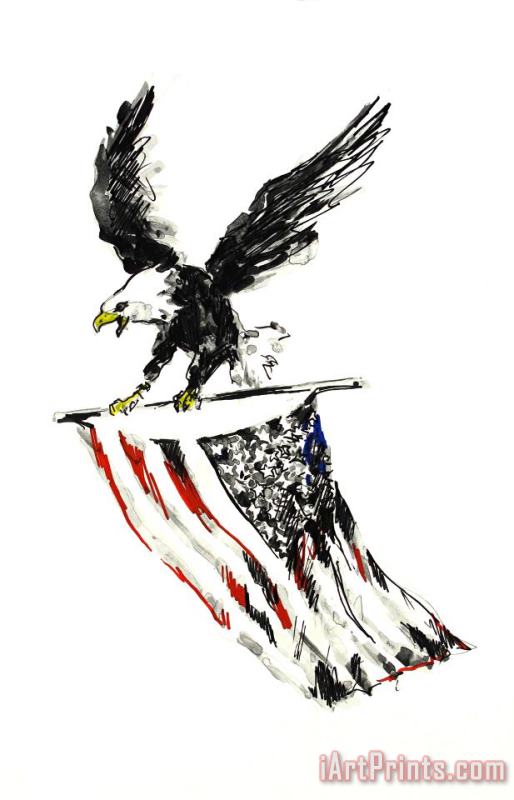 Leroy Neiman Eagle And Flag Art Print